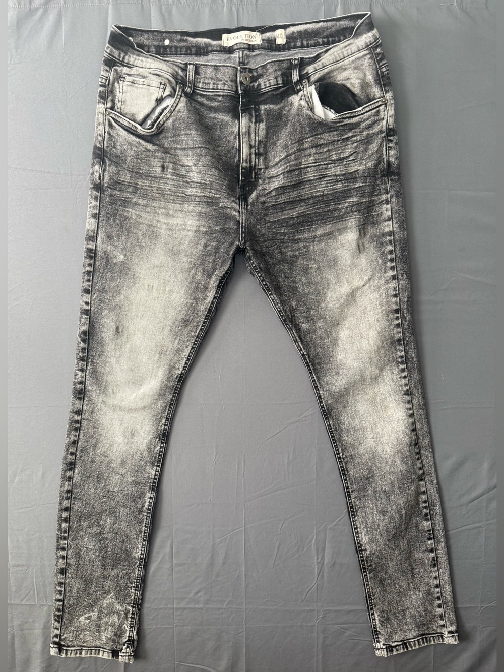 Evolution In Design Men's Gray Acid Wash Slim Moto Jeans- Textured Faded denim